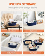 KALLAX Small Woven Basket, 12 x 8 x 4.5 Inches, Small Storage Baskets for Organizing, Gift Baskets Empty, Cute Rope Shelf Closet Storage Bins for Shelves, Dog Toy Basket, 3 Packs, Navy Blue