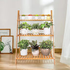 Ufine Bamboo Ladder Plant Stand 3 Tier Foldable Flower Pot Display Shelf Rack for Indoor Outdoor Home Patio Lawn Garden Balcony Organizer Planter Holder