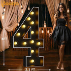 Pooqla 4 FT Light Up Marquee Numbers, Black Marquee Number Lights 4 Feet Tall for 4th 14th 40th Birthday, Giant Letter Big Mosaic Numbers for Balloons Party Anniversary Wedding Decorations, Number 4