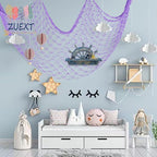 ZUEXT Purple Fishing Net Decorative 80x40 Inch, 2 Pack Large Picture Fish Net, Wall Photo Hanging Fishnet for Nautical Mermaid Pirate Ocean Themed Hawaii Beach Under The Sea Party Decoration