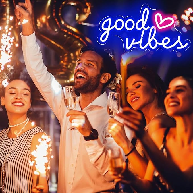 Blue Good Vibes Neon Signs for Wall Decor, Room Decor Aesthetic Good Vibes Neon Light Blue, USB Powered Game LED Sign for Bedroom, Gamer Light up Sign for Christmas Teen Boys Girls Men Cave