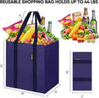 BALEINE 4 PK Grocery Bags Reusable Shopping Bags with Reinforced Bottom, Heavy Duty Foldable Tote Bags (Navy Blue)