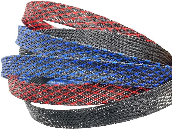 PET Expandable Braided Sleeving 100Ft-1 inch Wire Loom, Aibole Cable Sleeve Wrap,Black&Red BlackRed
