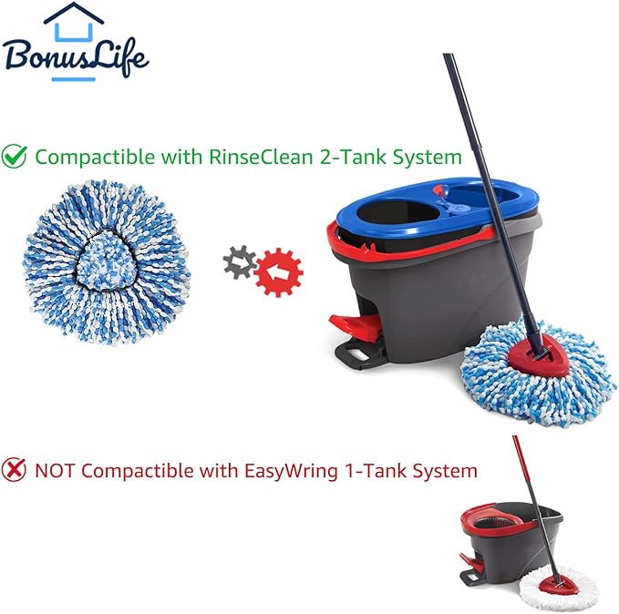 BonusLife 2-Pack Mop Head for O-Ceda RinseClean Spin Mop Refill 2-Tank System Only Easy Cleaning Microfiber Replacement