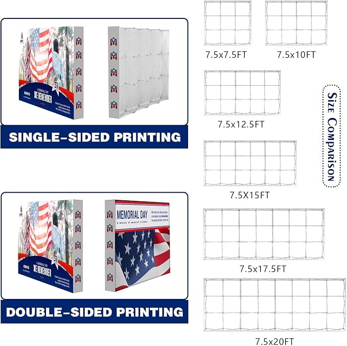 Fabric Pop Up Display Stand Custom Exhibit Booth Trade Show Backdrop Display Banner Collapsible Pop-Up Backdrop with Stand 12.5x7.5 FT