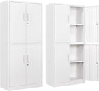 Metal Storage Cabinet with 3 Adjustable Shelves,Garage Storage Cabinet with Lock,White Metal Cabinets with Locking Doors,71" 4 Door Pantry Cabinet,Lockable Cabinets for Home,Office,Garage,Kitchen