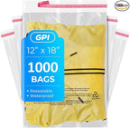 12" x 18" Self Seal Resealable Poly Bags - Case of 1000, Peel & Seal Reclosable Polybags with suffoaction Warning and Adhesive Strip for Packaging & Shipping Clothes, Shirts & More - GPI