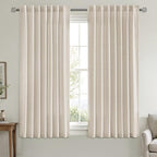 MIULEE Non-See-Through Privacy Linen Curtains 2 Panels, Light Filtering Window Curtains Farnhouse Textured Back Tab Semi Sheer Drapes for Bedroom Living Room, 52 x 63 Inches Long, Linen