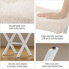 18-Inch Vanity Stool Chair, Vanity Bench with Metal X-Legs, Ottoman Accent Stool with Breathable and Soft Boucle Fabric Saddle Seat, Beige