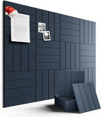 Felt Bulletin Board Tiles Large 48" x 36" Cork Board Alternative-12 Pack with 70 Adhesive Tabs, Thick Slat Wall Panels for Office Decor, Push Pin Board Wall Organizer Alternative -Navy Blue