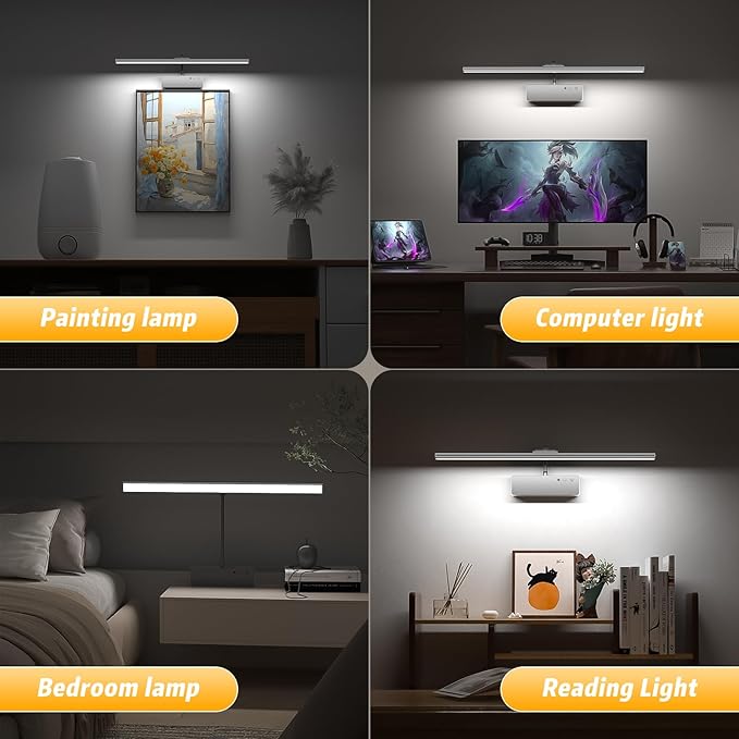 Lightbiz Picture Light, 20inch 6000mAh Rechargeable Picture Lights for Wall Battery Operated Wall Lights, 3 Colors Paintings Light Dimmable Art Light for Artwork, Gallery (Silver)
