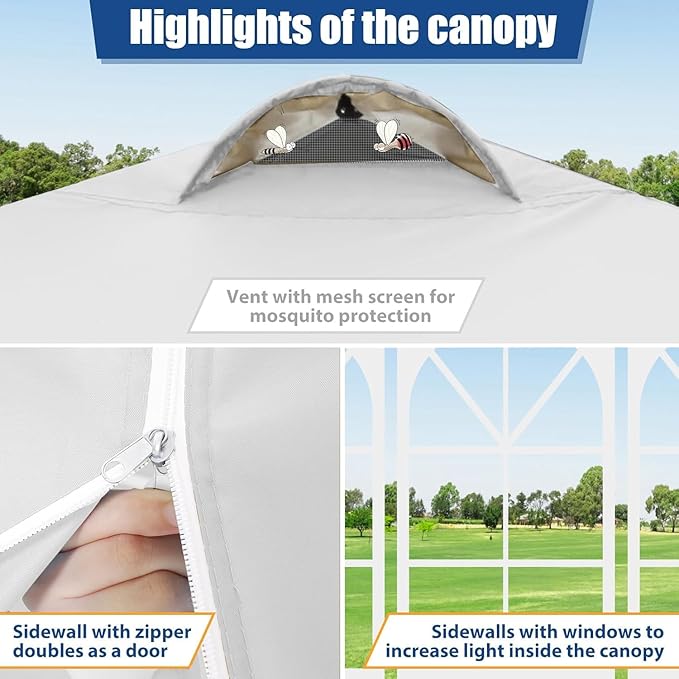 COBlZI 10x10 Pop Up Canopy Tent with 4 Removable Sidewalls，Waterproof Commercial Easy up Adjustable Gazebo with Air Vent, 4 Sandbags，4 Stakes & 8 Ropes（Tents for Party/Exhibition,White