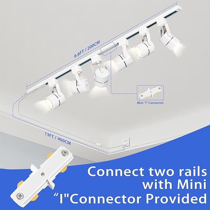 Plug in Track Lighting with Power Cord, 6-Light LED Track Lighting Kit with 6.6FT H Type Track Lighting Rails, Modern Kitchen LED Track Lighting Fixtures Ceiling Spot Light, White
