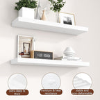 fuqing 30 Inch Floating Shelves for Wall, White Wood Floating Shelves Set of 2, 30'' Long Wooden Wall Shelves for Living Room Bedroom Bathroom Home Office - White