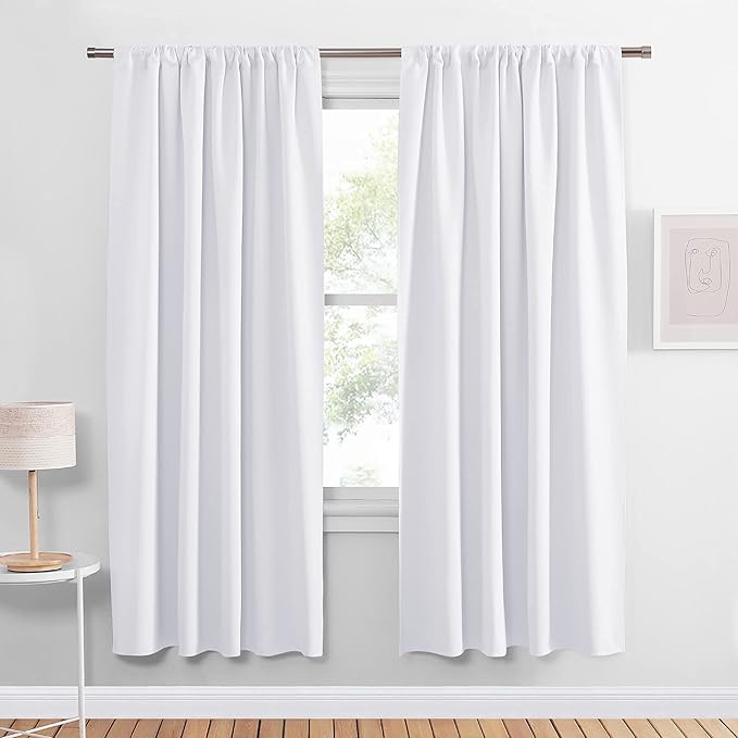PONY DANCE White Room Darkening Curtains for Bedroom, Rod Pocket Top Solid Soft Drapes Window Treatments Panels 60% Light Blocking for Living Room(2 Panels, W 42 x L 72 inches, Pure White)