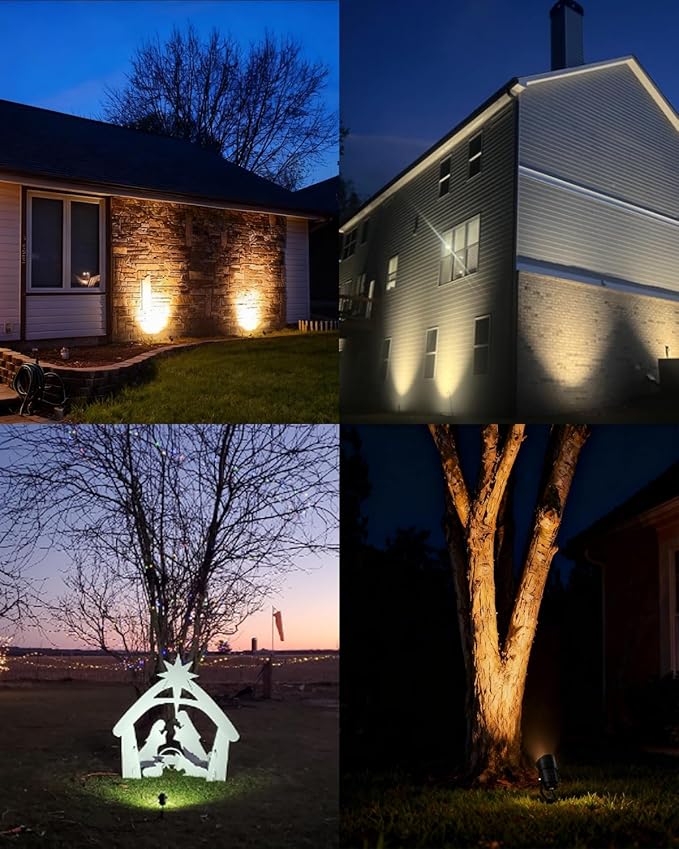 HIBOITEC 12W Spot Lights Outdoor 120V Landscape Lighting Waterproof Spotlight with 4.9ft 3-Plug LED Plug in Landscape Lights for Yard Gardern Decorations 2900K 2Packs