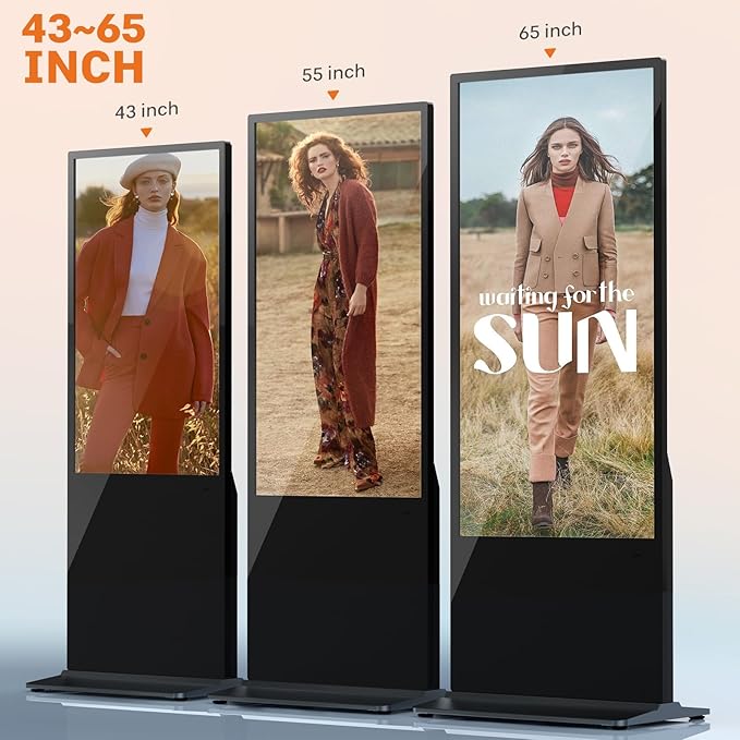 HLEC 43'' Indoor Floor-Standing Digital Signage Interactive Display, 4K NonTouch-Screen Advertising Display LCD Kiosk, Commercial Android Smart System, CMS Software, HDMI/USB Input＆Out/WiFi(4+64G)
