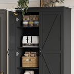 HOSTACK 70" Tall Kitchen Pantry Storage, Barn Doors Pantry Cabinet with Drawers and Adjustable Shelf, Modern Farmhouse Storage Cabinet for Kitchen, Dining Room, Living Room, Bathroom, Black