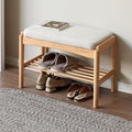 Solid Wood Shoe Bench Assembled, Shoe Rack Bench with Cushion for Entryway, Living Room, Bedroom, Hallway, 11.8" x 23.6" x 16.5", Natural