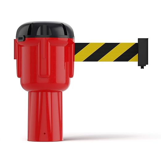 Cone-Mounted Retractable Belt Barrier with Orange Case and 40 Foot Black/Yellow Belt