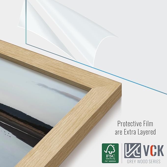 VCK 16x24 Poster Frame 2 Pack - Natural Oak, High-End Wood Picture Frames with Polished Plexiglass, Display 12x18 Photo with Mat or 16x24 without Mat, Art Gallery-Quality, Wall Hanging, Natural Oak