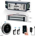 WiFi Access Control 400lb Holding Force Electic Magnetic Door Lock System Kit with Remote and Smartphone app Control, paired with Wireless Metal Touchless Round Switch (Electric Magnetic Lock kit)