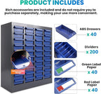 40-Drawer - Nut and Bolt Organizer | Stainless Steel Part Storage Cabinet | Shelves & Labels | Each Drawer 3.9" D x 7.8W x 2" H | Durable Hardware Storage for Small Parts/Tool (Classroom, Home)