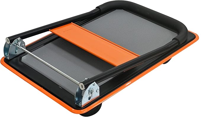 Orange Folding Platform Hand Truck 330 lbs Capacity, Heavy Duty Steel Flatbed Dolly with 360° Silent Wheels, Foldable Push Cart for Warehouse, Home, and Office Use