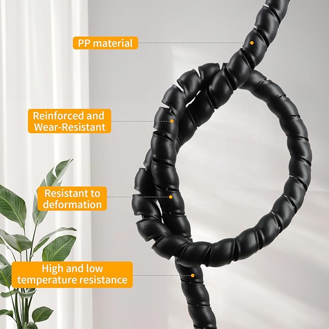Spiral Wire Wrap, 9.84ft, 16.4ft, 33ft Spiral Cable Wrap Sleeve Hose for Computer, Power, Audio & Video Cords Stop Cord Tangle and Detangler (Black, 16mm (5/8")-9.84ft)