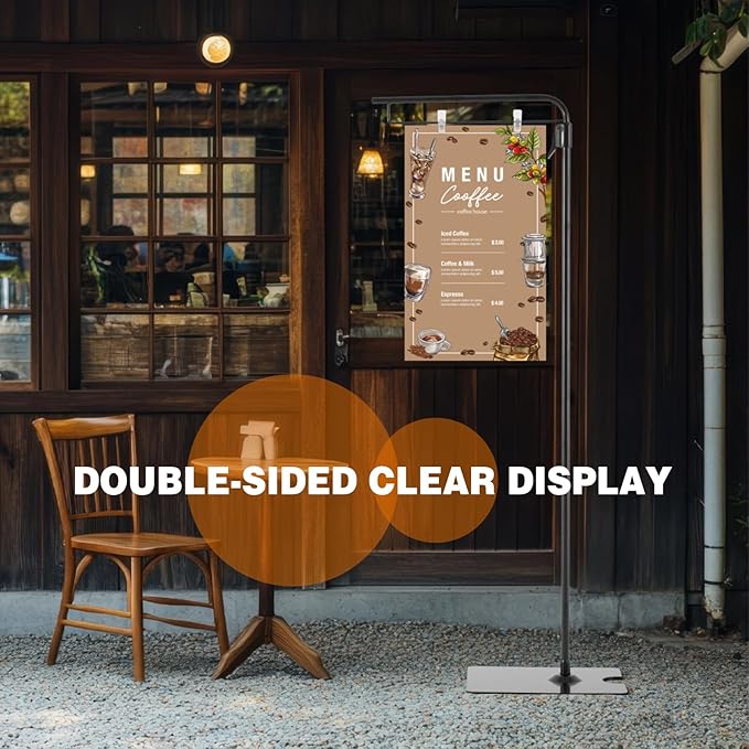 Blulu 2 Pcs Adjustable Hanging Poster Stand Sign Holder 43-87 Inch Pallet Floor Standing Poster Display Black Heavy Duty Double Sided Clip on Mobile Banner Stand with Base for Outdoor Hanging Display