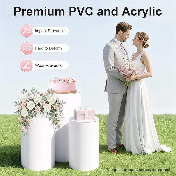 3 Pcs Wedding Cylinder Stands, Party Cylinders Set of 3 Stand, Acrylic Round Pedestal Stand for Wedding Birthday Party 23.6'', 29.5'', 35.4'' H