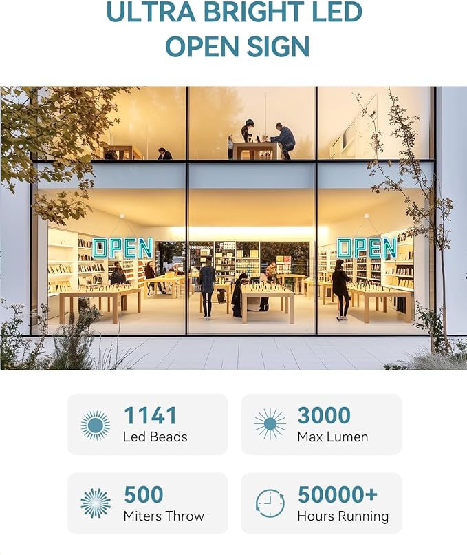 30" X 10" Open Sign, Ultra Bright Large LED Open Signs for Business with APP and Remote Control, Timer, Custom 16 million colors, for Storefronts, Restaurants, Bars, Salons, Cafes