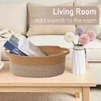 Woven Basket,Small Rope Storage Bin with Handles & Ribbon Bag, Organizer for Shelves Closets,Gift Basket Empty for Birthday,Books,Dog Toys, Jute&Brown/2 Pack