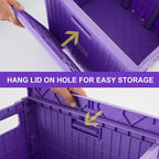 Foldable Utility Cart Folding Portable Rolling Crate Handcart with Durable Heavy Duty Plastic Telescoping Handle Collapsible 4 Rotate Wheels for Travel Shopping Moving Luggage Office Use (Purple)