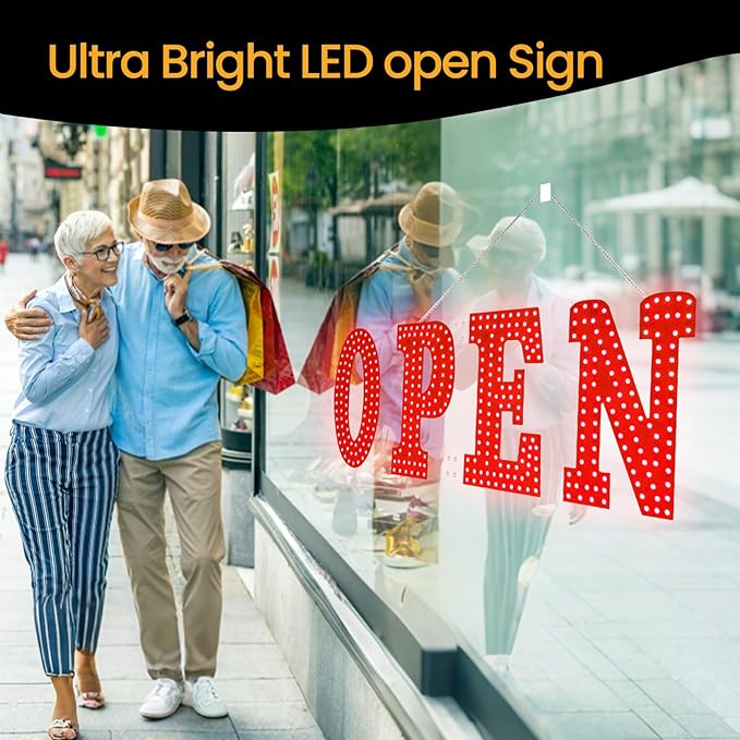 LED Open Signs for Business 30"x10" Dimmable 7 Color Bright Business Open Sign with Hanging Installation for Window Stores, Hotel, Store, Bar, Retail Shop, Salon, Restaurant