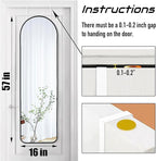 57x16 Door Hanging Full Length Mirror, Floor Stand (Height 5.7ft just Body in1.3ft) / Wall Mounted Metal Frame Arch Dressing Mirrors for Bedroom Living Room 57 inch Black