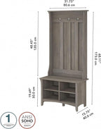Bush Furniture Salinas Hall Tree with Shoe Storage Bench in Driftwood Gray, Multi-Purpose Home Organizer, Entryway Solution with Seating and Hooks