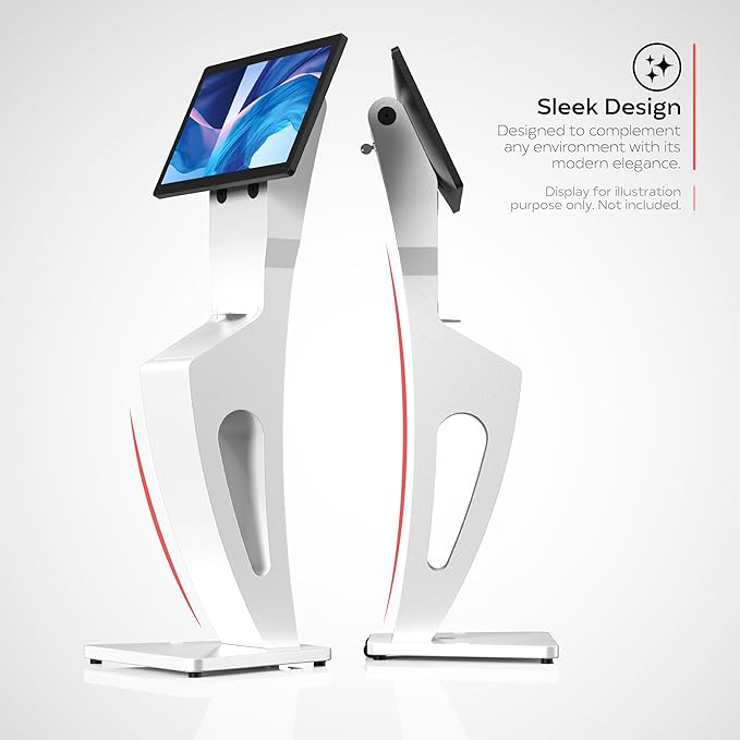 Sleek Floor Stand Kiosk for Monitors – CTA Sleek Floor Kiosk Stand with Printer Slot for Monitors 15" to 32" up to 60lbs - for Check-in Stations & POS Stations & More - White (ADD-LDSLEEKW)