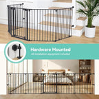 COMOMY 127.8" Extra Wide Baby Gate, Dog Gate for House Stairs Doorways Fireplace, Auto Close Pet Gate with Door Walk Through, 5 Metal Panels, Hardware Mounted Baby Fence Indoor Outdoor(30" Tall,Black)