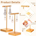Kigeli 6 Pack Metal Bar Earring Display Stand Retail Earring Display Holder Detachable Metal Display Storage Rack Jewelry Photography Prop, Square Base, Height 4.3" and 5.1"(Gold)