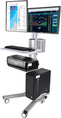 Yescom Mobile Computer Cart Rolling PC Stand Desk Workstation Dual Monitor Mount with Wheels Adjustable Keyboard Tray CPU Printer Holder for Hospital Clinic School Office Silver