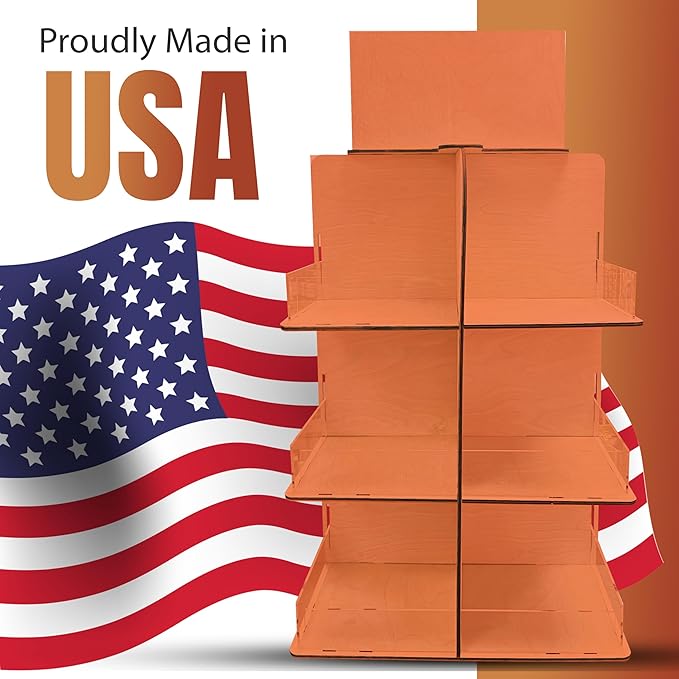 Versatile 4-Sided Rotating Display Stand for Candy, Snacks, Jams, Produce and More - Ideal for Craft Shows, Farmers Markets, and Retail Stores - 12 Shelves, Heavy-Duty Design, Easy Setup (Orange)