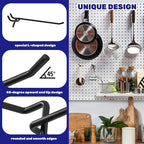 40Pcs Black Stainless Steel Pegboard Display Hooks Assortment Set, 2" 4" 6" 8" Garage Organization Peg Wall Hook Metal Slatwall Panel Hook Fit 1/8 and 1/4 Inch Pegboard for Retail