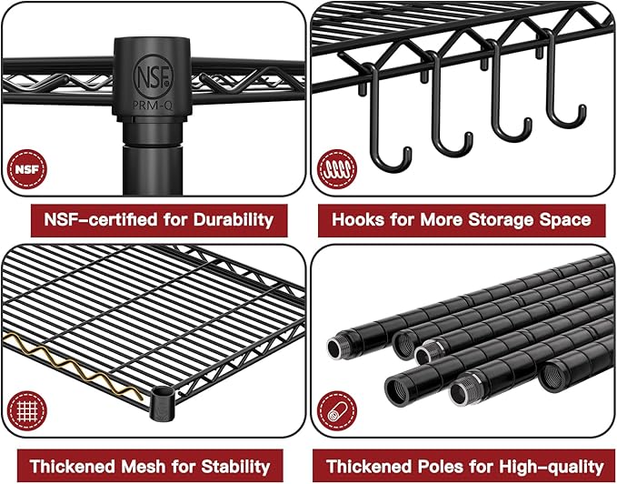 PrimeZone 2 Packs 48" W x 24" D x 81" H Heavy Duty Wire Storage Shelves with Wheels, 5 Tier Adjustable NSF Certified Garage Shelving Unit, Rolling Metal Organizer Shelf Rack for Warehouse, Pantry