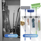 ZONGOOL Mop Broom Holder Wall Mount, Broom Organizer Mop and Broom Storage Tool Racks Stainless Steel Wall Hanger for Home Kitchen Garden Laundry Garage (3 Racks with 4 Hooks, Silver)