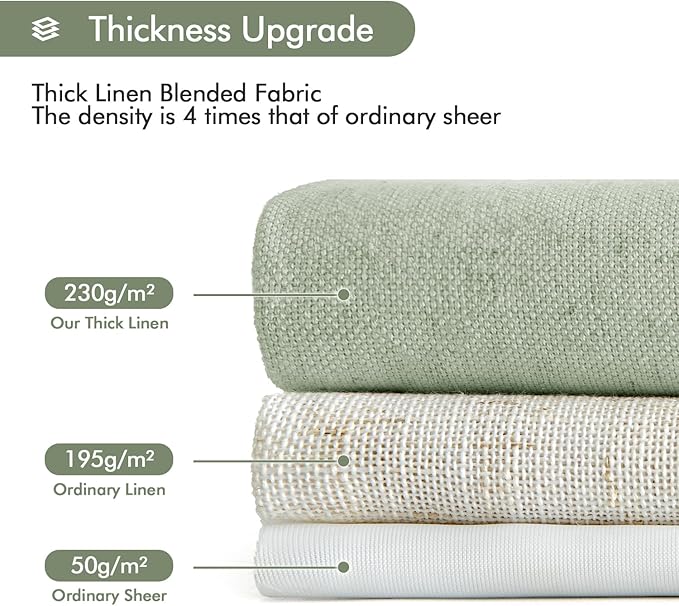 MIULEE Non-See-Through Privacy Linen Curtains 2 Panels, Light Filtering Window Curtains Farnhouse Textured Back Tab Semi Sheer Drapes for Bedroom Living Room, 52 x 108 Inches Long, Sage Green