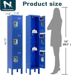 Metal Lockers - 66" Height Steel Lockers for Employees with 3 Door Storage Locker with Card Slot for Employees Gym School Home Office Garage - Assembly Required