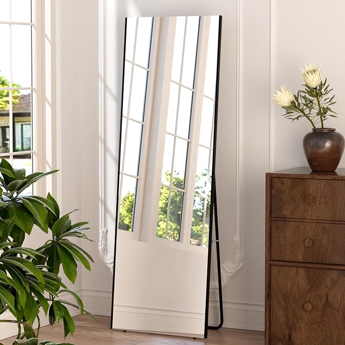 brisafe Full Length Mirror with Stand, 65"x22" Super Lightweight Glassless Home Full Floor Mirror, Oversized 0.04mm Nano-Film Gym Mirror, Black