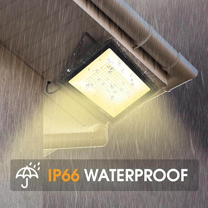 2 Pack 200W Warm White Led Flood Lights Outdoor,3000K Super Bright 15500LM Security Lights with Plug,Exterior IP66 Waterproof FloodLight for Basketball Court, Yard, Garden, Playground
