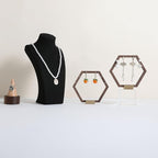 GemeShou 3pcs Wooden stud earring organizer holder, walnut earring hangers with brass base, Small Cute earring display for selling with 9 holes for each【Hexagon frame-3pcs】